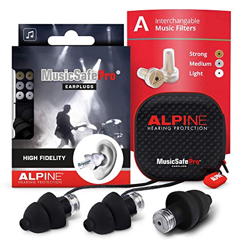 Alpine MusicSafe Pro Tapones para los oídos para músicos - Mejora tu experiencia musical con tres filtros intercambiables - Protección auditiva Hipoalergénico - Tapones reutilizables - Negro