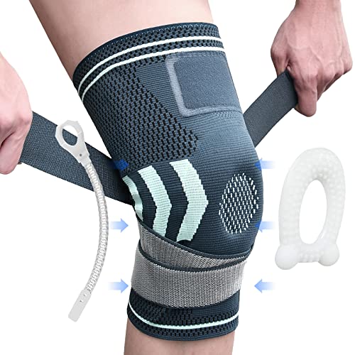 Rodilleras Deportivas，Manga de compresión para dolor de rodilla con almohadillas de gel de rótula y correas，Rodillera con estabilizadores laterales, Proporciona apoyo y protección a la articulación de la rodilla, Para Recuperación de Lesiones, Aliviar A