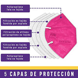 Mascarilla facial desechable | 5 capas | Fabricada en Estados Unidos | Filtro de 95% de Eficiencia| Unitalla | Lazo ajustable para la oreja | Material suave y resistente | Paquete de 5 Unidades (Adultos, Rosa Fuerte)