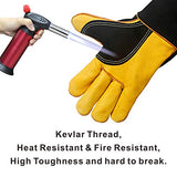 KIM YUAN Guantes de piel resistentes al calor y al fuego con costuras de Kevlar, guantes perfectos para soldadura/horno/parrilla/barbacoa/chimenea/estufa/soporte para ollas/soldadora/manipulación de animales, (14 pulgadas-negro)