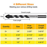 TITGGI - Juego de brocas de hormigón y mampostería, juego de brocas profesionales (5 piezas) para vidrio, ladrillo, plástico, cemento, madera, azulejos, etc., punta de carburo de resistencia industrial, 1/4"-1/2"