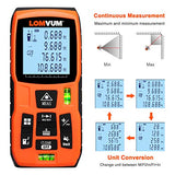 Medición láser LOMVUM 393 pies - Herramienta de medición láser con conmutación de unidad de M/in/pies, LCD retroiluminada, modo pitagórico, medida distancia, área y volumen, bolsa de transporte y batería incluida