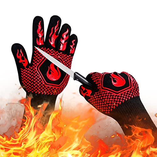 Guantes ignífugos para barbacoa, guantes resistentes a los cortes a la parrilla, guantes resistentes al calor, guantes de horno de silicona antideslizantes, guantes de cocina seguros para la cocina para guantes de horno, barbacoa, cocina, freír, 13.5 pulg