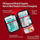 First Aid Kit for Emergency - 150 Piece - Car, Home, Travel, Camping, Hiking or Office - Reflective Cross and Red Case Fully Packed w/Medical Supplies