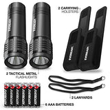 Eveready Linternas tácticas LED S300 con fundas (paquete de 2), luces de flash resistentes y compactas, resistente al agua IPX4, accesorios de camping, Tactical Black (con fundas)