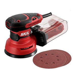 SKIL SR211601 Lijadora orbital aleatoria de 5 pulgadas con caja de polvo ciclónica y 3 hojas de lijado