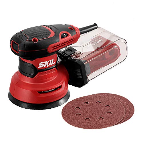 SKIL SR211601 Lijadora orbital aleatoria de 5 pulgadas con caja de polvo ciclónica y 3 hojas de lijado