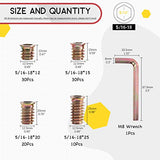 Hilitchi 90Pcs Furniture Screw in Nut Threaded Wood Inserts Bolt Fastener Connector Hex Socket Drive Insert Nuts for Wood Furniture with Bonus Hex Spanner (5/16"-18)