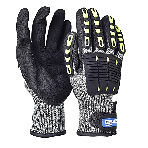 GMG Guantes antivibración, protectores de caucho termoplástico antiimpactos, guantes de impacto con agarre, resistentes a los cortes (1 par), negro, grande