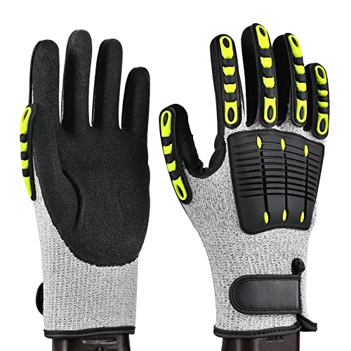 Guantes de trabajo de seguridad para reducción de impactos, resistentes a los cortes, guantes mecánicos antivibración, guantes de resistencia a la abrasión para construcción y jardín, talla L