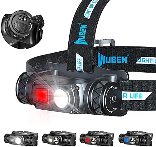 WUBEN H1 Lámpara de Cabeza Recargable USB Linterna LED Frontal Recargable Lampara Frontal led Recargable de Faros Headlamp Linterna Cabeza 1200 Lúmenes,10 Modos,IP68 Impermeable