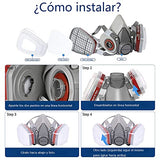 Respirador reutilizable con gafas de seguridad y filtros para pintura, contra el polvo,construcción, limpieza, pulido a máquina, soldadura,productos químicos, vapor orgánico (Media Máscara)