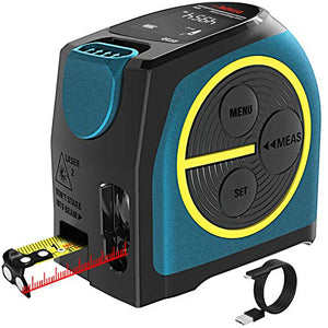 Cinta métrica láser 2 en 1, medición láser silenciosa de 40 m, pantalla LCD de color recargable USB, distancia de medición, impermeable IP54, longitud de cinta de 5 m, revestimiento de nailon para bricolaje de DTAPE