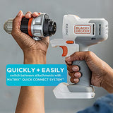 BLACK+DECKER - Kit de taladro/desarmador inalámbrico de matriz máxima de 20 V, blanco (BDCDMT120WC1FF)