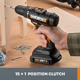 WORX Taladro inalámbrico de 20 V WX101L.4 con 30 brocas de perforación y conducción, juego de batería y cargador incluido