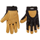 Klein Tools 60189 Guantes de trabajo, de cuero de grado profesional, con protección de nudillos y dedos, refuerzo del pulgar, malla trasera, XL