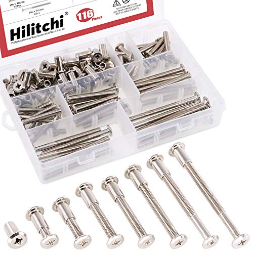 Hilitchi - Tornillos de cabeza avellanada de remache M6 x 20/30 / 40/50 / 60/70 / 80 mm, surtido de tuercas de barril para muebles