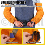 Mardatt 5 fundas de trabajo de soldadura de cuero extra largas de 16 pulgadas, guantes de soldadura y delantal ignífugo y resistente al calor, juego de cuero protector para hombres y mujeres, Marrón, X-Large