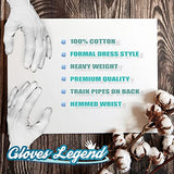 Gloves Legend - Talla M - 20 guantes de vestir formales 100% algodón blanco, Blanco, Medium