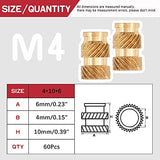 Hilitchi 60 tuercas moleteadas de latón roscadas con calor para imprimir impresoras 3D y más proyectos (M4 x 10 x 6)