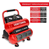 CRAFTSMAN Compresor de aire, compresor de aire portátil de 2 galones, tanque doble, 1/3 HP sin aceite, presión máxima de 125 PSI, modelo: CMXECXA0220242, rojo