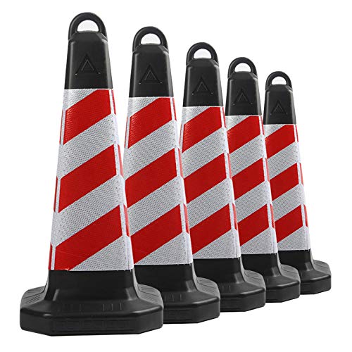 Set De 5 X Cono De Tráfico Cono De Seguridad Altura 50 Cm Pieza De Señalización Emergencia Pilón De Seguridad Con Rayas Reflectantes Flexible Y Transportable,Red