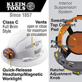 Klein Tools 60407 - Gorro Duro, Ligero, Estilo de ala Completa ventilada, Acolchado, autoabsorbente, Resistente al Olor, Color Blanco