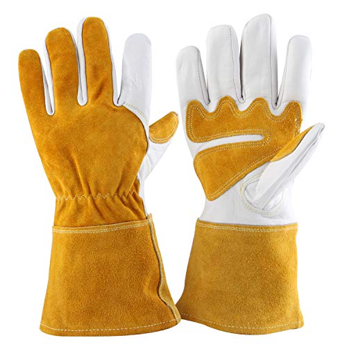 Guantes de jardinería de piel para mujeres y hombres, guantes transpirables de poda con guanteletes a prueba de espinas, mangas largas de piel de vaca para jardinero y granjero (XL)