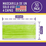 Mascarilla Desechable de 4 Capas, Ultra Suave, Máscara Protectora y Transpirable, Paquete de 50 Unidades para Uso Diario Fabricada en Estados Unidos (Verde Kiwi)