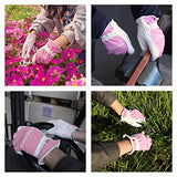 Guantes de jardinería de cuero para mujer, guantes de trabajo de cuero vacuno para mujer, guantes de jardín transpirables resistentes a los arañazos, guantes de poda de rosas para mujer (M, rosa)