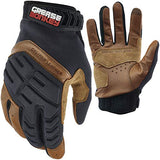 Grease Monkey Gel-PRO Guantes de cuero híbridos mecánicos, guantes de trabajo de piel con protección contra impactos de gel y capacidad para pantalla táctil, tamaño mediano