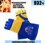 Guantes de soldadura de cuero premium | Guantes de soldadura resistentes al calor | Guantes de soldadura Mig | Horno-Grill-Chimenea-Horno-Stove-Tig-Welder-BBQ-Coal Forge Glove | 16 pulgadas de manga extra larga Kevlar Stitch