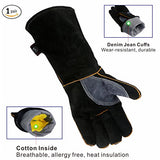 KIM YUAN Guantes de piel resistentes al calor y al fuego, con costuras de kevlar, guantes perfectos para chimenea, estufa, horno, parrilla, soldadura, barbacoa, mig, soporte para olla, manipulación de animales (16 pulgadas)