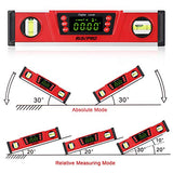 RISEPRO Nivel de torpedo digital de 10 pulgadas y transportador IP54 inclinómetro electrónico de burbujas protegido, buscador de ángulo, medidor con visualización VA grande y base de ranura en V DL135N