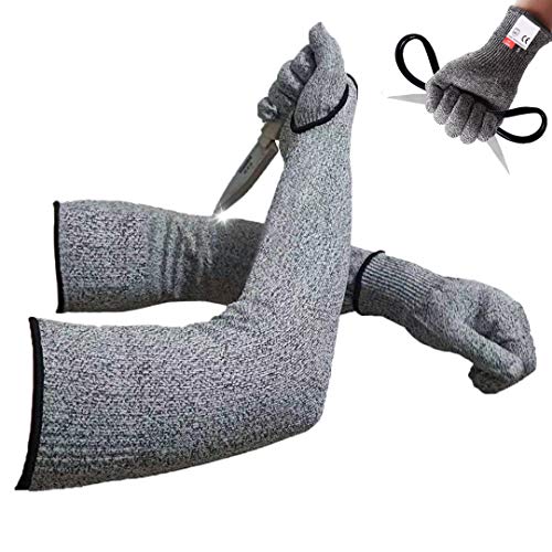 Guantes a prueba de cortes resistentes a los cortes de 18 pulgadas, resistentes a los cortes de grado 5, guantes de seguridad anticorte, 1 juego de funda de brazo anticorte para cocina, carnicero, trabajo al aire libre, manos protectoras