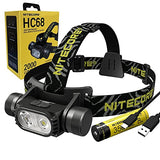 NITECORE HC68 - Faro frontal de doble haz de alto rendimiento, 2000 lúmenes con celda de alta capacidad de 3500 milímetros incluida y cable de carga USB Eco Sensa