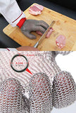 ThreeH Guantes resistentes al corte 304L Malla de acero inoxidable Carnicero Cocina Guantes de seguridad de corte de trabajo GL08 XS(1 pieza)