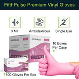 Guantes desechables de vinilo rosa pequeños, paquete de 100 unidades, sin látex, sin polvo, guantes quirúrgicos, para el hogar, limpieza y alimentos, 3 mm de grosor