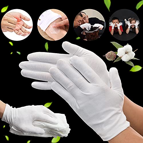 24 guantes blancos de algodón para manos secas hidratantes durante la noche, guantes de eccema para niños, guantes para dormir para mujeres, joyas cosméticas, guantes hidratantes de inspección de monedas (pequeños)