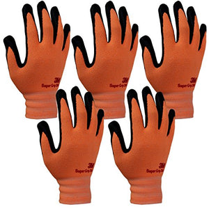 3M Super Grip 200 Guantes de trabajo de jardinería de nitrilo, 5 pares (grandes, naranja)