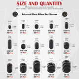 Hilitchi - Juego de 370 tornillos surtidos en tamaños SAE, tornillos hexagonales internos, puntas Allen Grub, 12,9 clase de acero de aleación negro (15 tamaños)