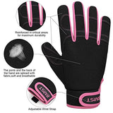 BARST Guantes de trabajo para mujer, guantes de trabajo para pantalla táctil, guantes de trabajo para construcción, jardinería, cuero sintético, guantes mecánicos, rosa, talla M