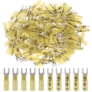 hilitchi 50pcs Nylon Insulated termorretráctil Butt Tenedor alambre eléctrico Crimp Terminal Conector (22 – 16 AWG, 10), 12-10AWG/#10