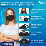 Active Jungle | Kit 5 Cubrebocas KN95 Adulto Negras | 5 Capas Termoselladas con Garantía de Fabricación | Mascarillas de Seguridad | Diseño Ergonómico con Cómodo Puente Nasal y Elásticos Suaves | Protección contra Virus, Micropartículas y Gotículas de Tos