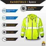 kwiksafety Clase 3 ANSI reflectante de alta visibilidad sudadera con capucha de manga larga para Seguridad Sudadera, Heavy Duty con forro polar capucha cierre aislante, dos bolsillos laterales, ANSI/Isea 107 – 2010 Nivel 3, Amarillo, Amarillo