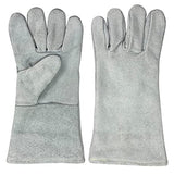 SLFC Guantes de soldadura de cuero dividido de vaca resistentes al calor y al fuego, guantes de trabajo de seguridad de cuero de 14 pulgadas para barbacoa, horno, soldador Tig, manejo de jardín y animales (gris)