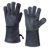 Guantes de soldadura de forja resistentes al calor de 144 pulgadas de cuero vacuno – manga larga y forro de parrilla aislado para soldador Tig/Mig/Barbacoa/Huevo Verde/Estufa Gris