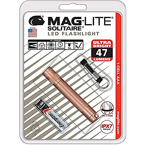 Maglite Solitaire - Linterna LED de oro rosa de 47 lúmenes con llavero, batería AAA, caja de: 1