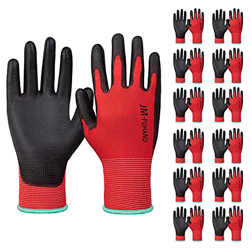 Guantes de trabajo de seguridad con revestimiento de poliuretano ultrafino (PU), 12 pares, para trabajos de precisión, ideales para trabajos ligeros