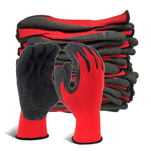 EvridWear - Guantes de trabajo de seguridad para hombres y mujeres (látex arrugado, revestimiento a mano, 12 pares)